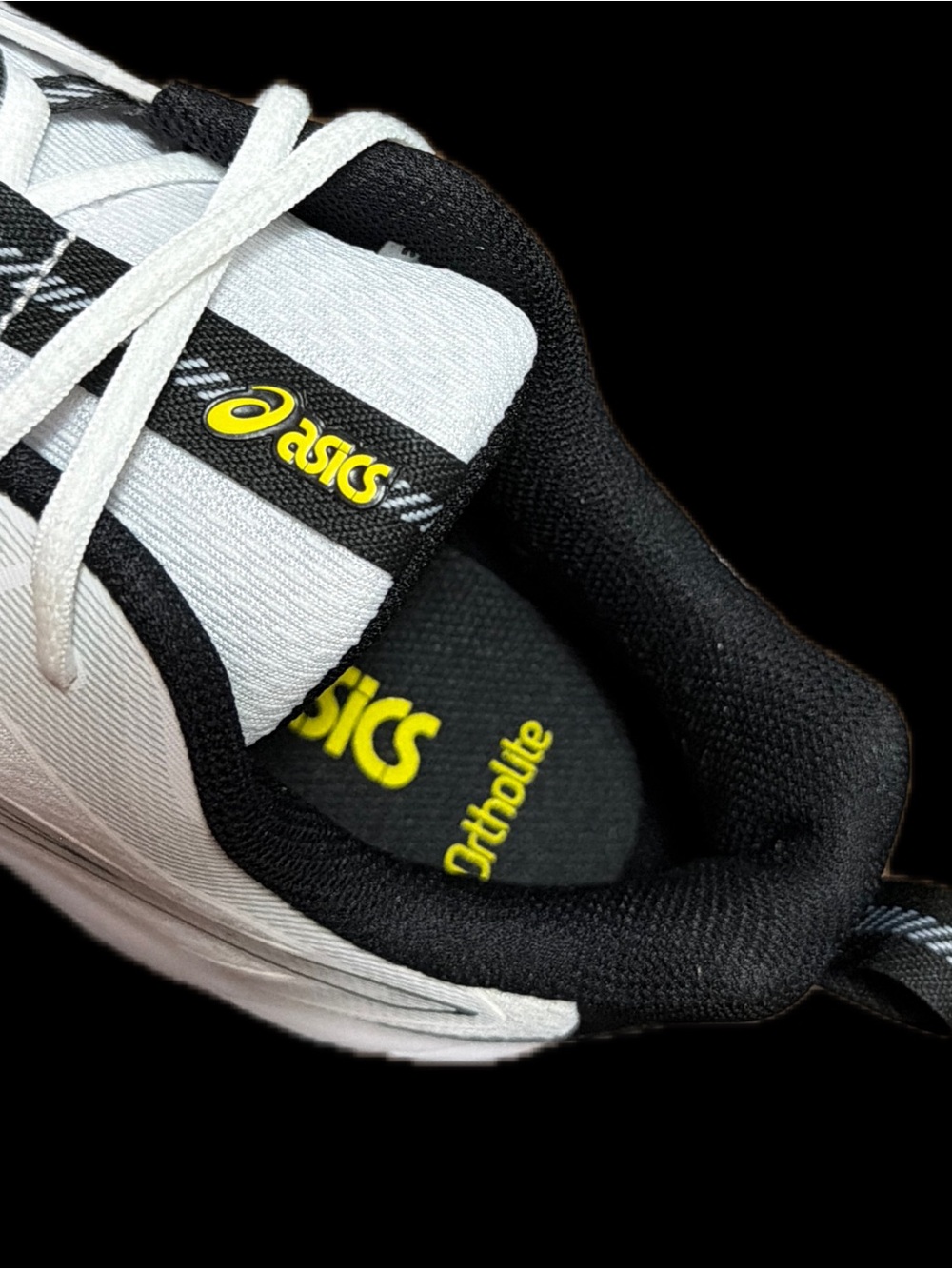 Asics White Black Athletic Running Sneakers with Yellow Trim - Picture 11 of 14